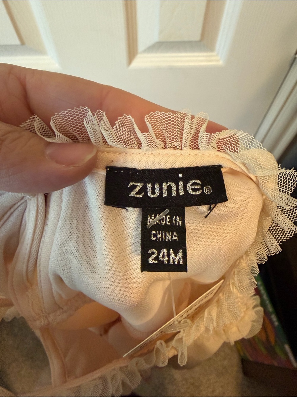 Zunie Cream Tulle Dress with Pink Floral Embroidery- perfect flower girl dress! - Picture 3 of 4